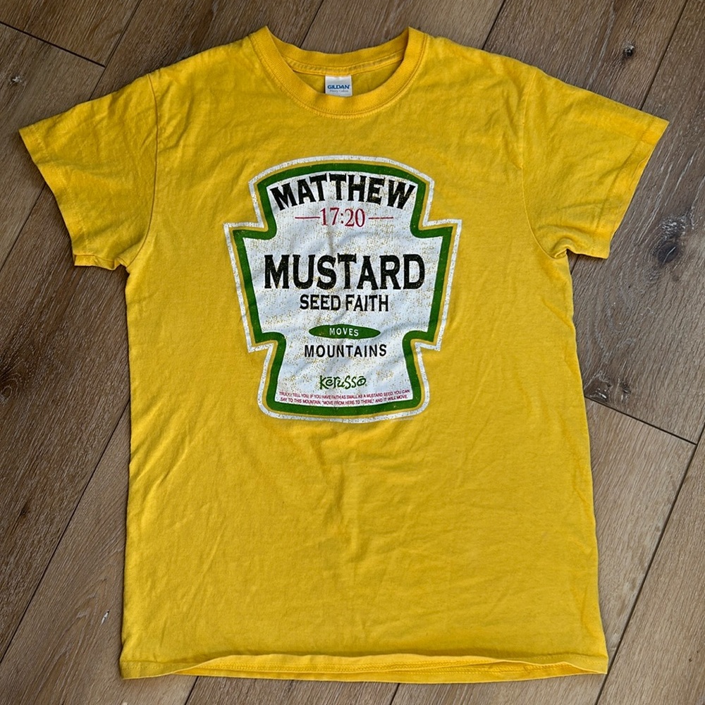 Mustard Seed Faith Yellow T-shirt Size Small Gildan Women’s Matthew 17:20